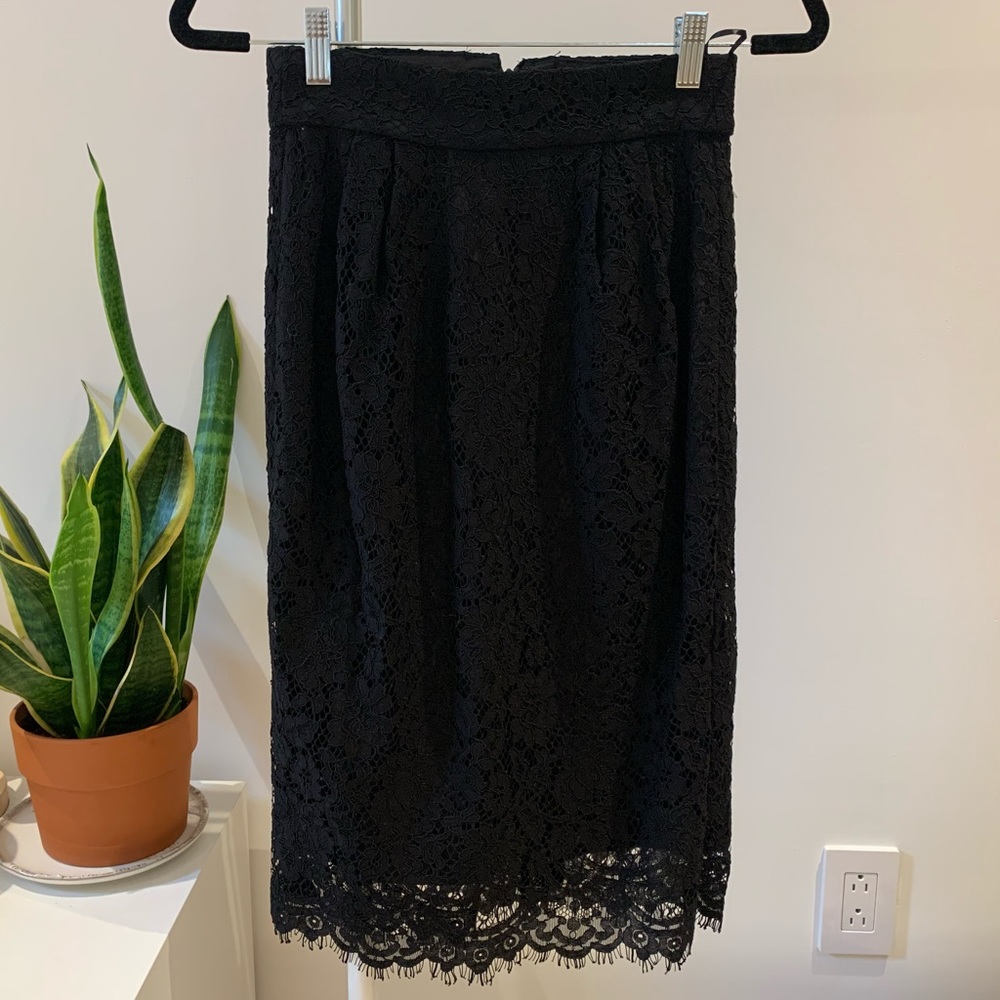 J. Crew black lace midi pencil skirt